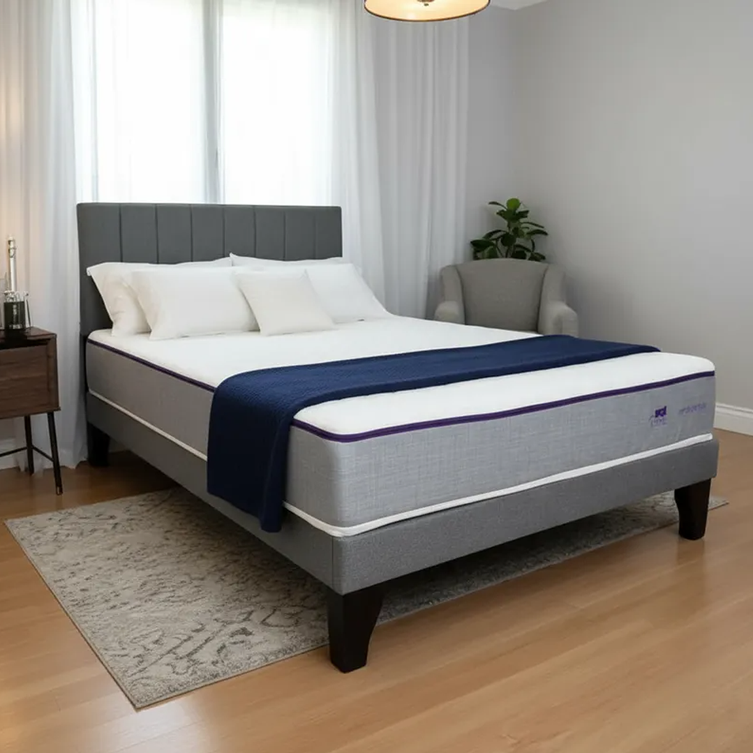 Cama Europea Super king Plazas + Respaldo Franjas + Colchón Lumbarfit 3