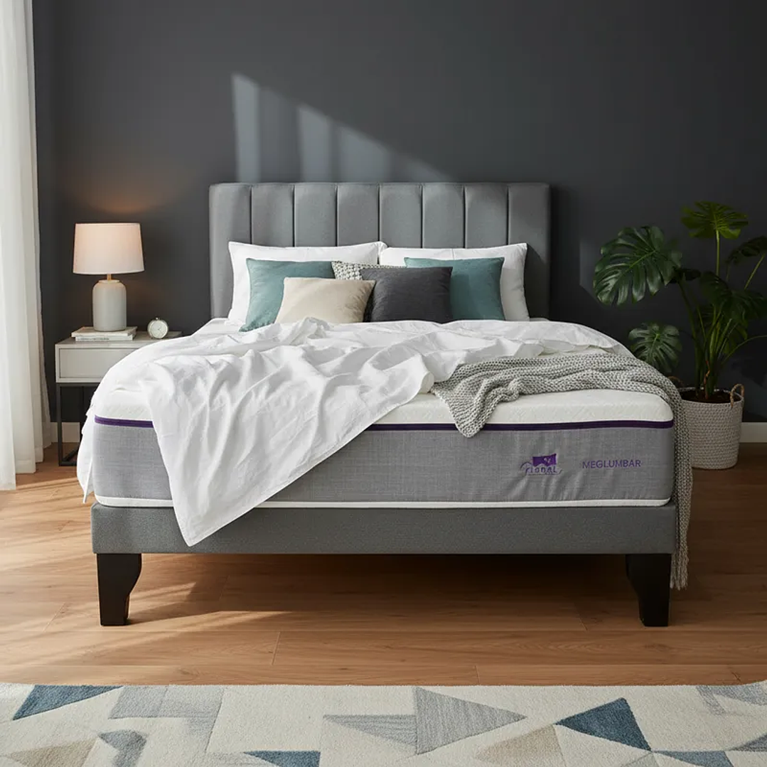 Cama Europea Super king Plazas + Respaldo Franjas + Colchón Lumbarfit 5