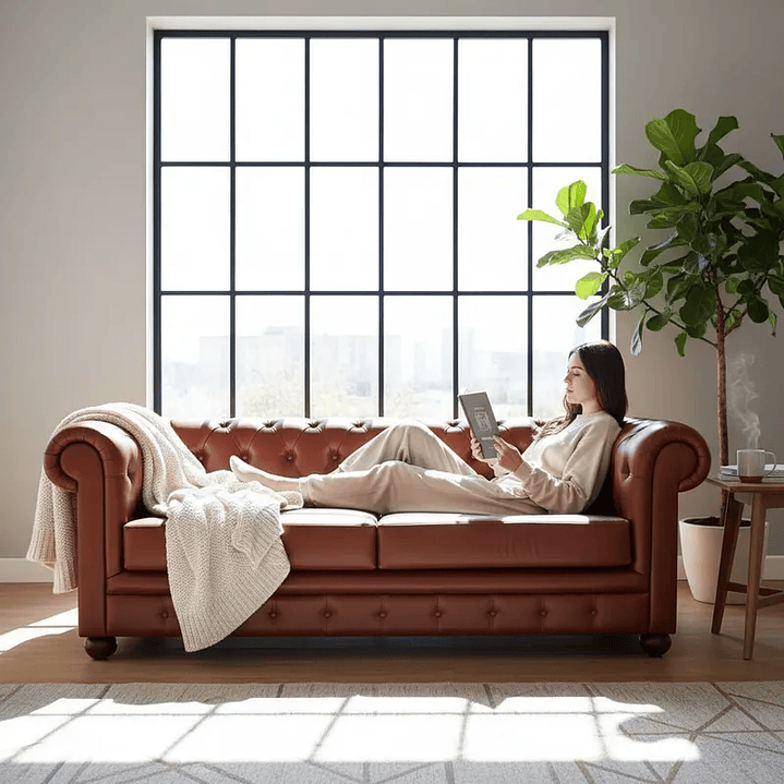 Sofá Chesterfield 3 Cuerpos Cuero Sintético Pu Café 4