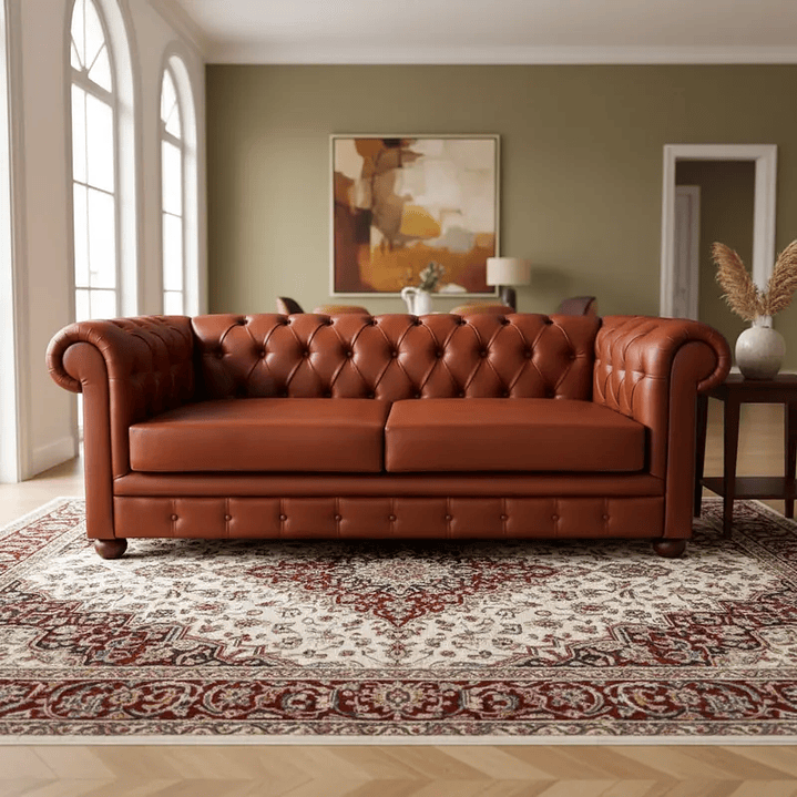 Sofá Chesterfield 3 Cuerpos Cuero Sintético Pu Café 2