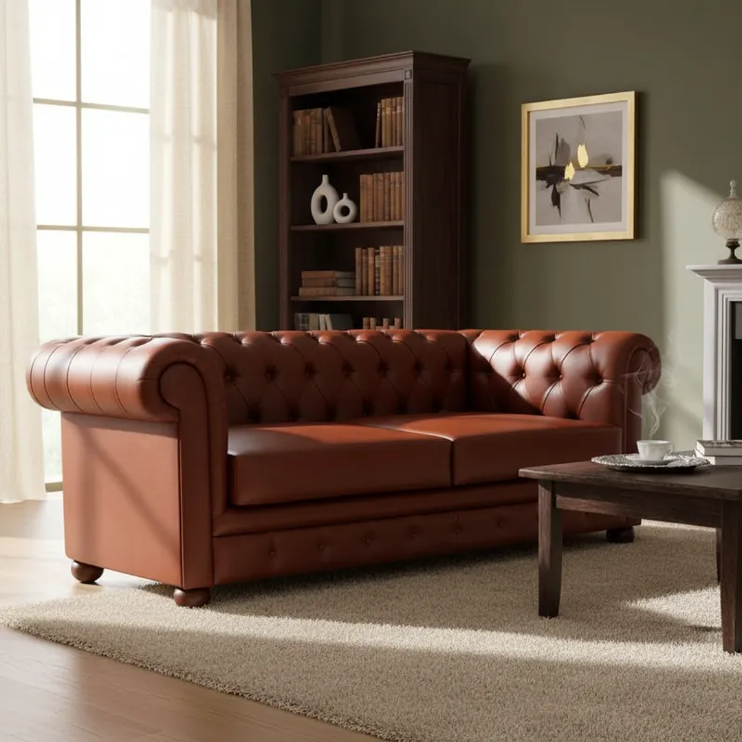 Sofá Chesterfield 3 Cuerpos Cuero Sintético Pu Café 3