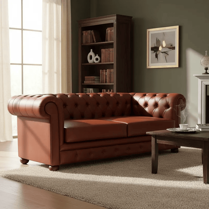 Sofá Chesterfield 3 Cuerpos Cuero Sintético Pu Café 3