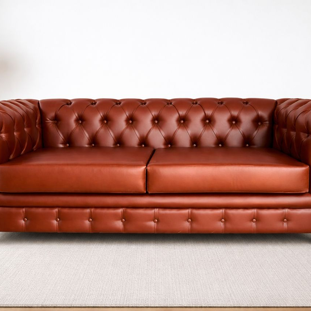 Sofá Chesterfield 3 Cuerpos Cuero Sintético Pu Café 5