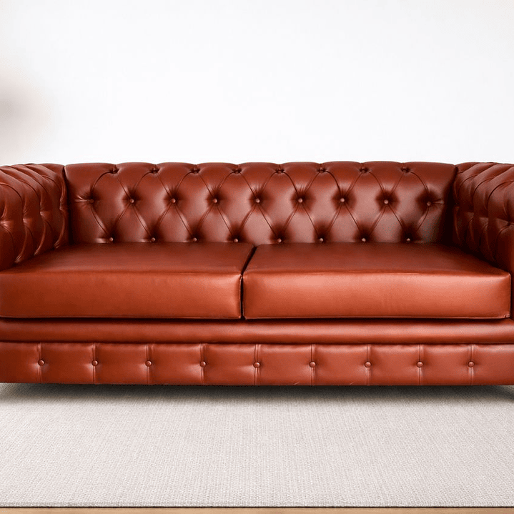 Sofá Chesterfield 3 Cuerpos Cuero Sintético Pu Café 5