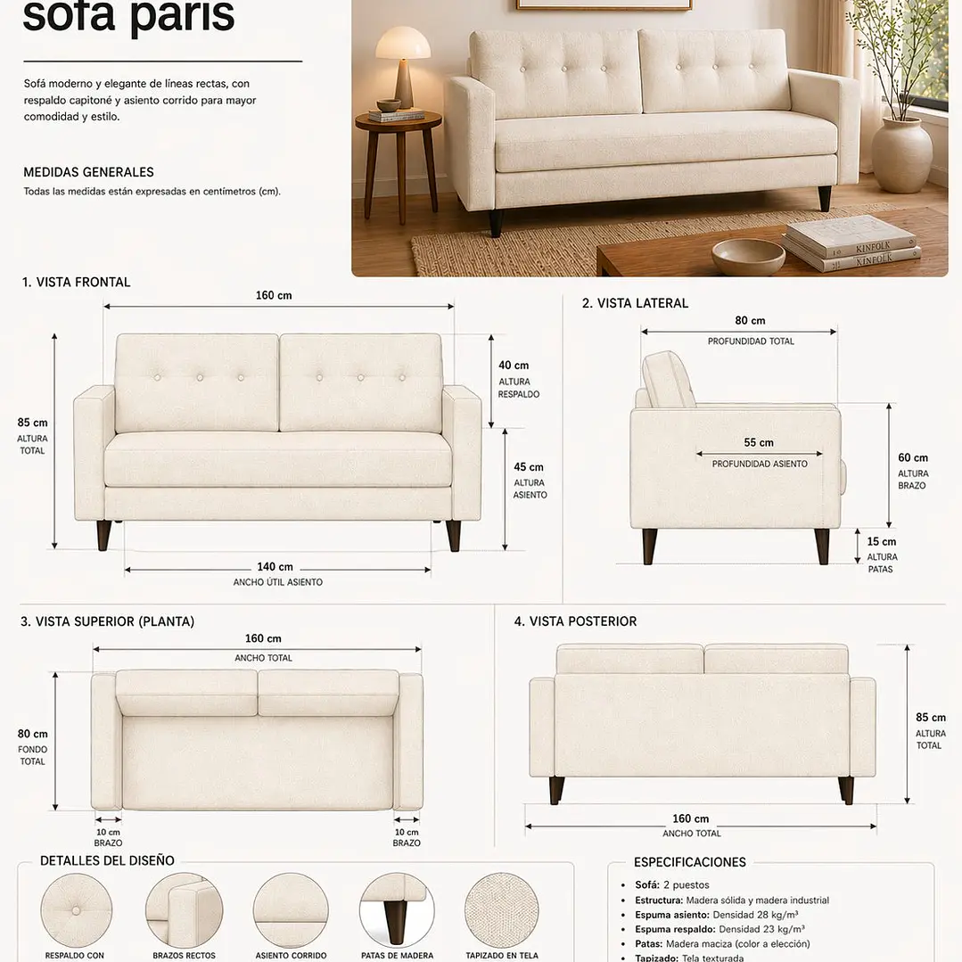 Sofá Paris - Tela Repelente a Líquidos 7
