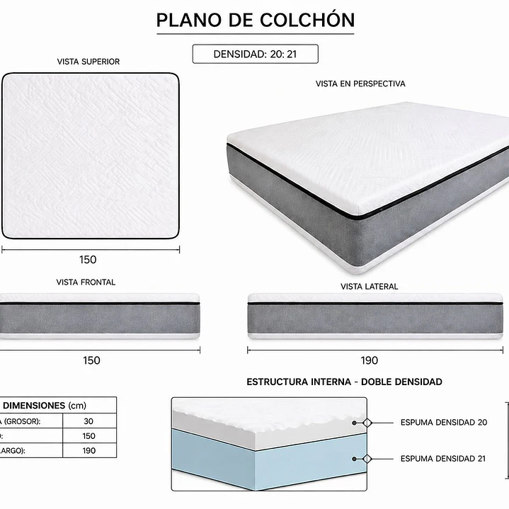 Colchón 2 Plazas | Ortopédico 150x190X30cm  2