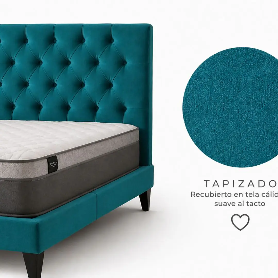 Cama Europea Super King + Respaldo Capitones + Colchón Pilow Funcional 3