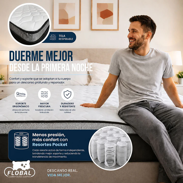 Cama Europea Super King + Respaldo Capitones + Colchón Pilow Funcional 4