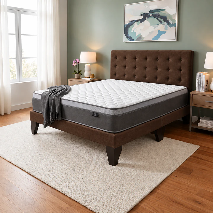Cama Europea Super King Abotonada con Colchón Pillow Top 30cm 6