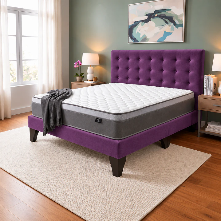 Cama Europea Super King Abotonada con Colchón Pillow Top 30cm 14