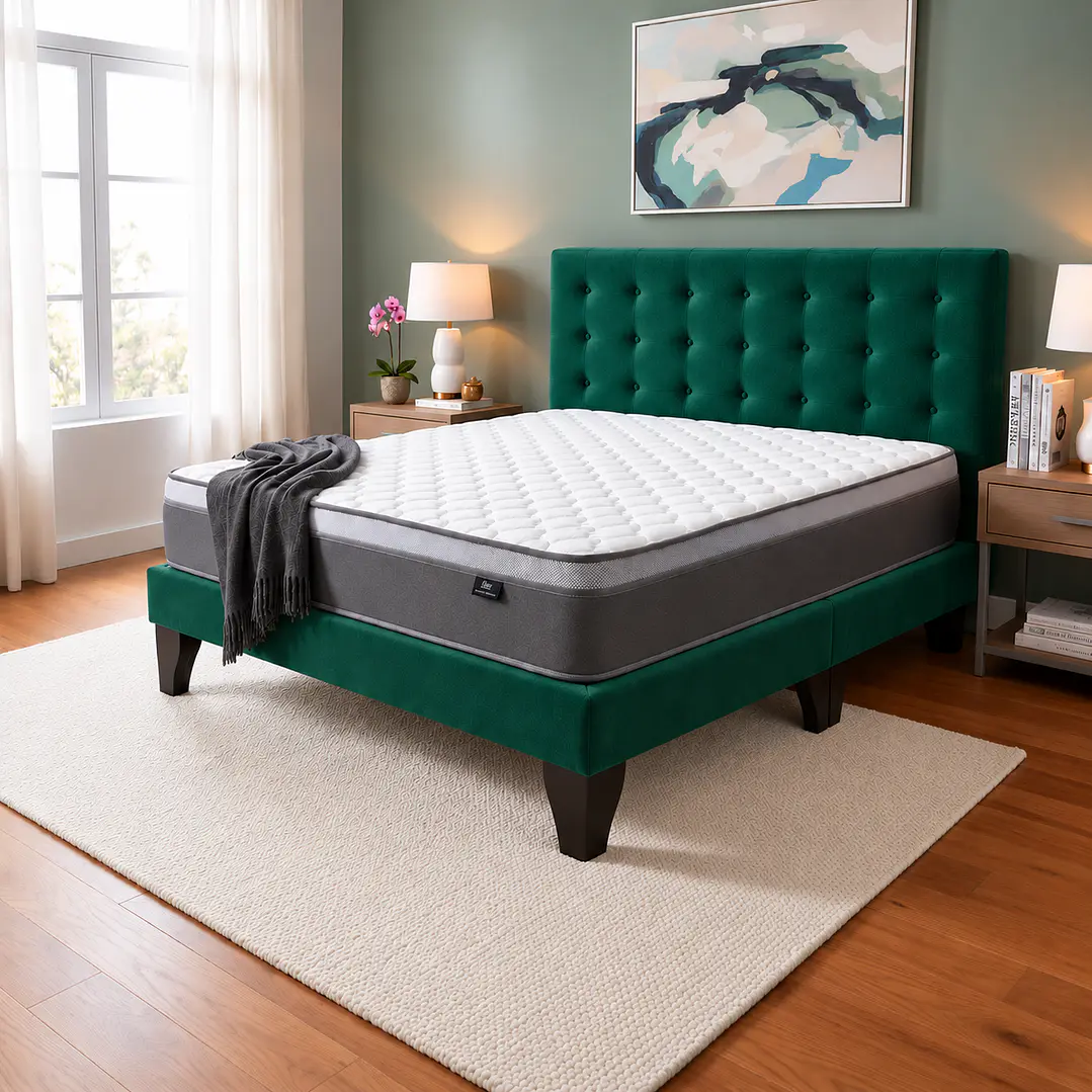 Cama Europea Super King Abotonada con Colchón Pillow Top 30cm 16