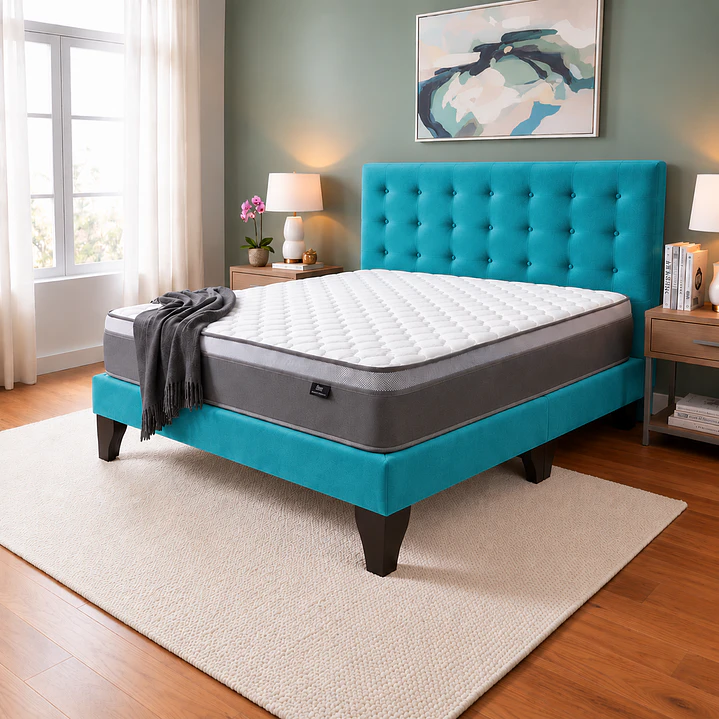 Cama Europea Super King Abotonada con Colchón Pillow Top 30cm 15