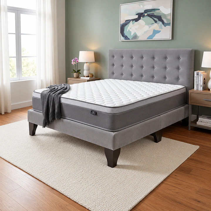 Cama Europea Super King Abotonada con Colchón Pillow Top 30cm 4