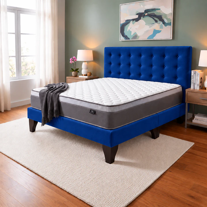 Cama Europea Super King Abotonada con Colchón Pillow Top 30cm 17