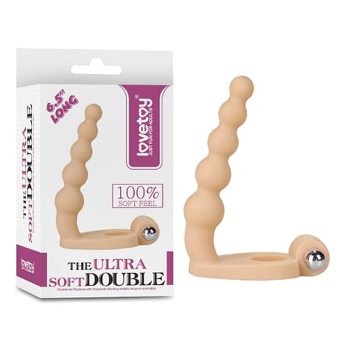 Anillo Vibrador con Dildo Double UltraSoft 16cm - Doble Penetración y 10 Modos