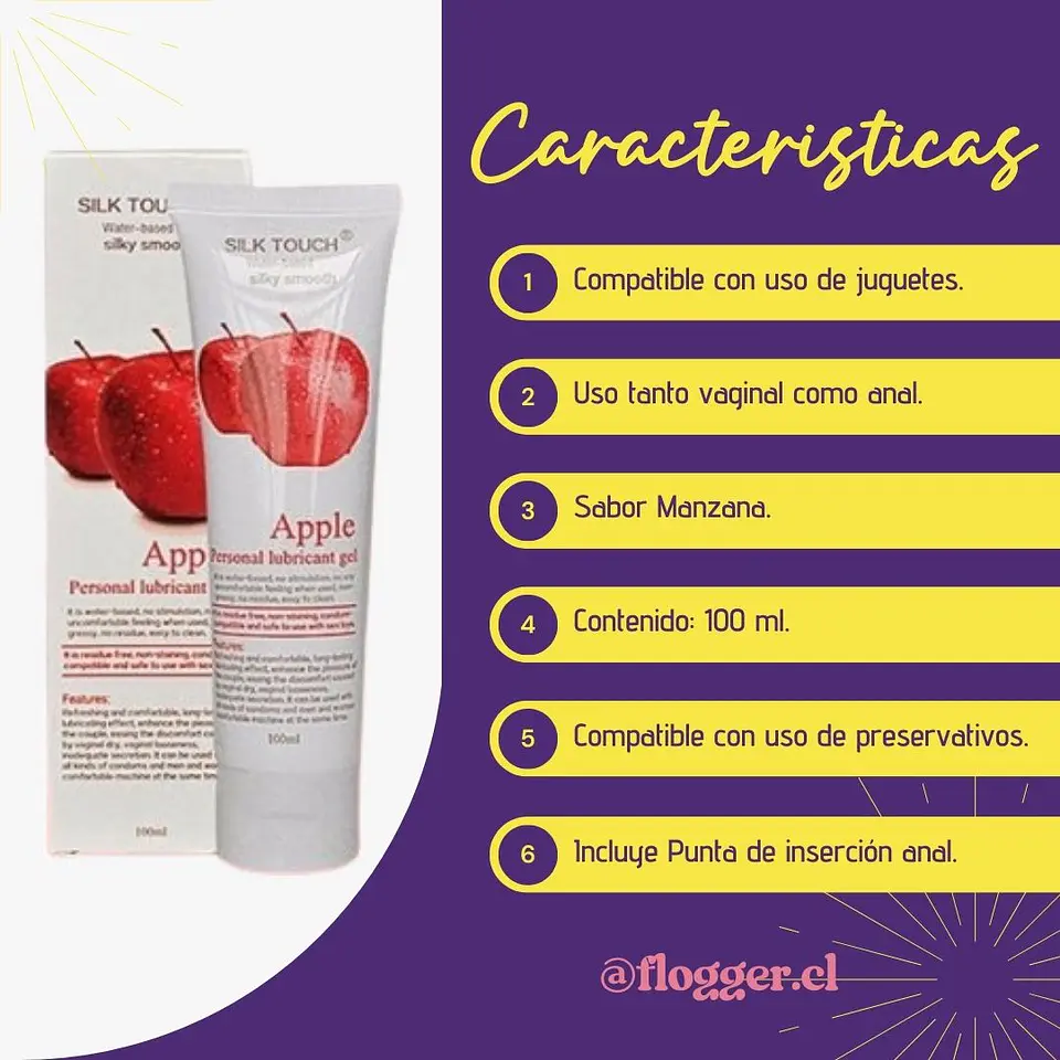 Lubricante SILK TOUCH sabor Manzana. 2