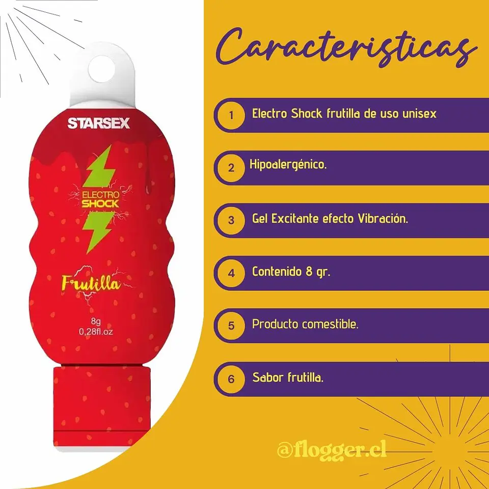 Gel Estimulante Electro Shock Frutilla 8g - Efecto Vibración Líquida 3