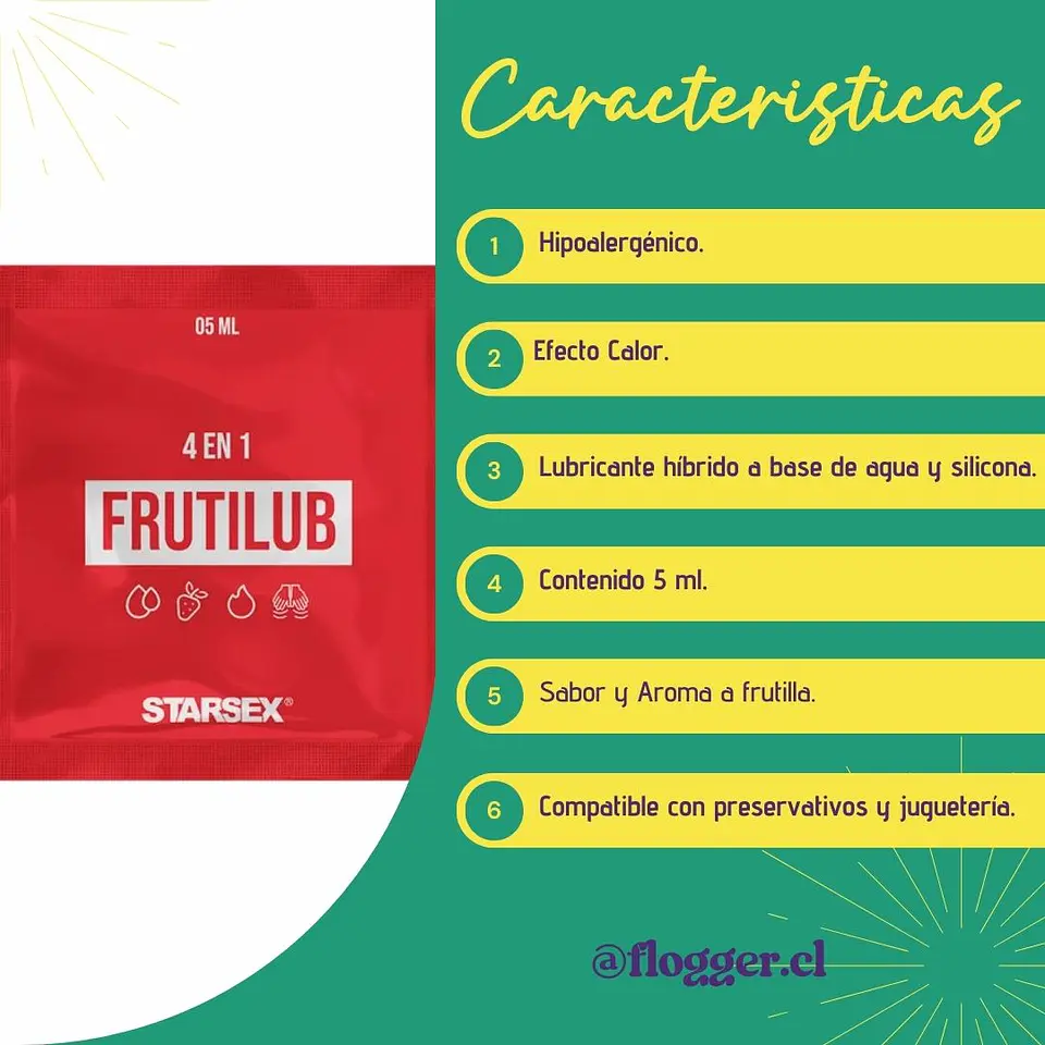 Sachet Lubricante Híbrido FrutiLub 5ml - Efecto Calor y Sabor Frutilla 3