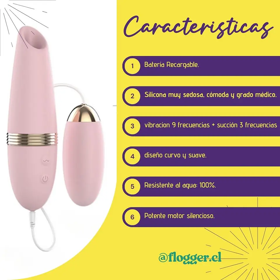Vibrador 2 en 1 LILO Rosado - Huevo Interno y Succionador 4
