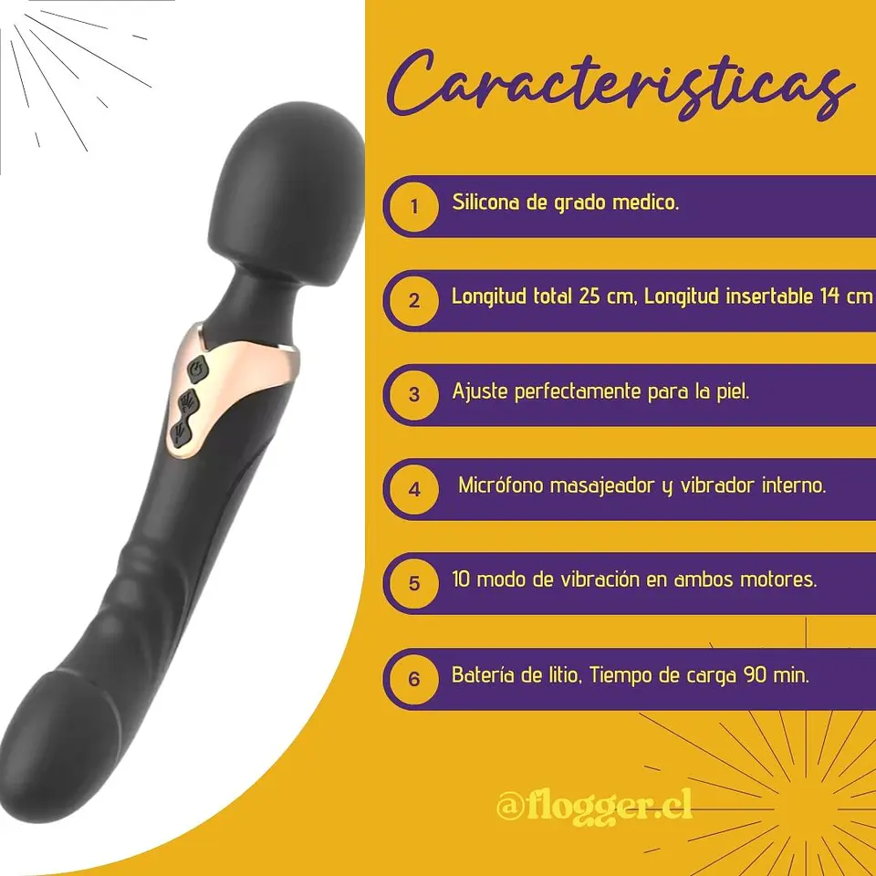 Vibrador Masajeador Emily Doble Motor - Punto G, Cabezal Tipo Micrófono 6