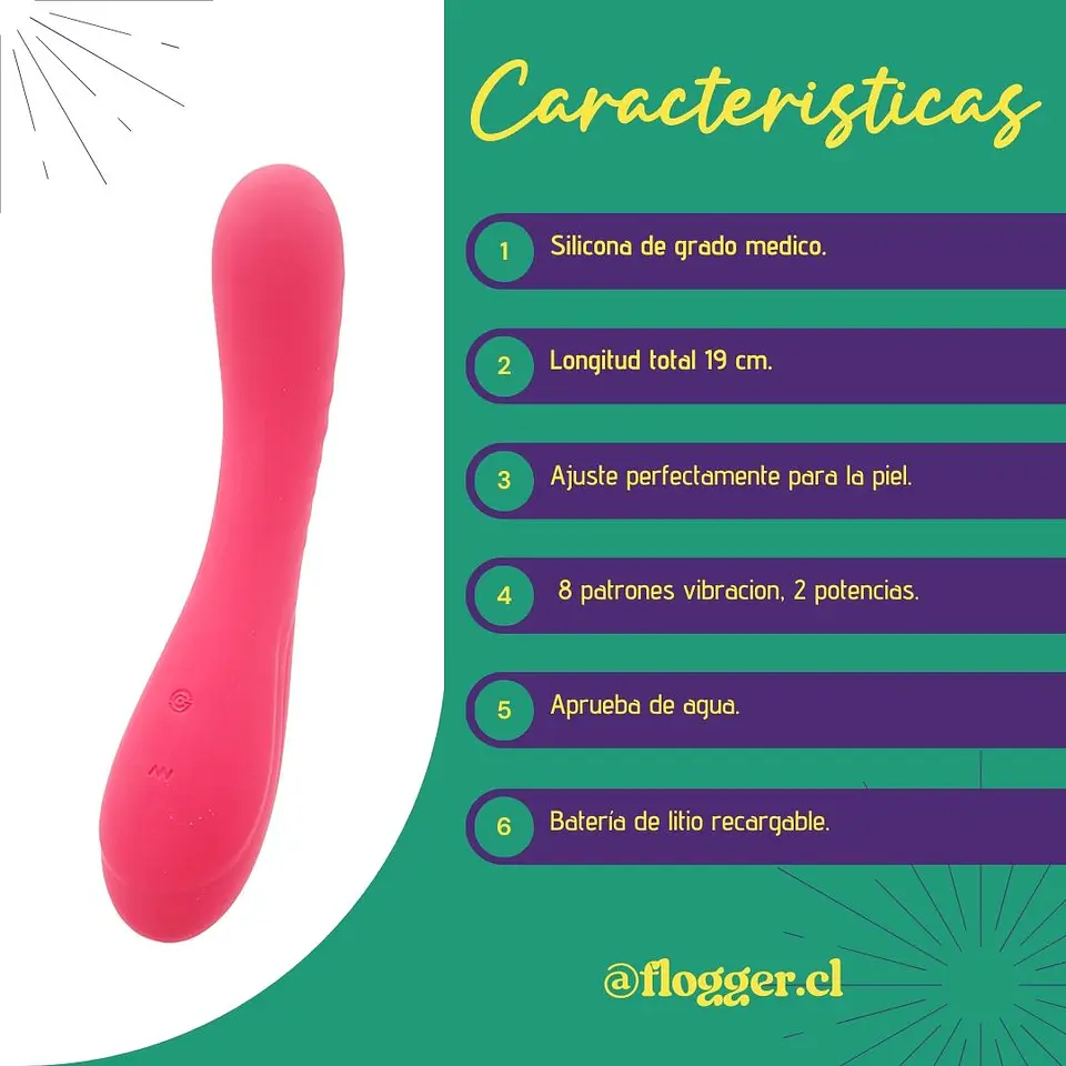 Vibrador Punto G Large Basic Luv Fucsia - Silicona Médica y 10 Modos 4