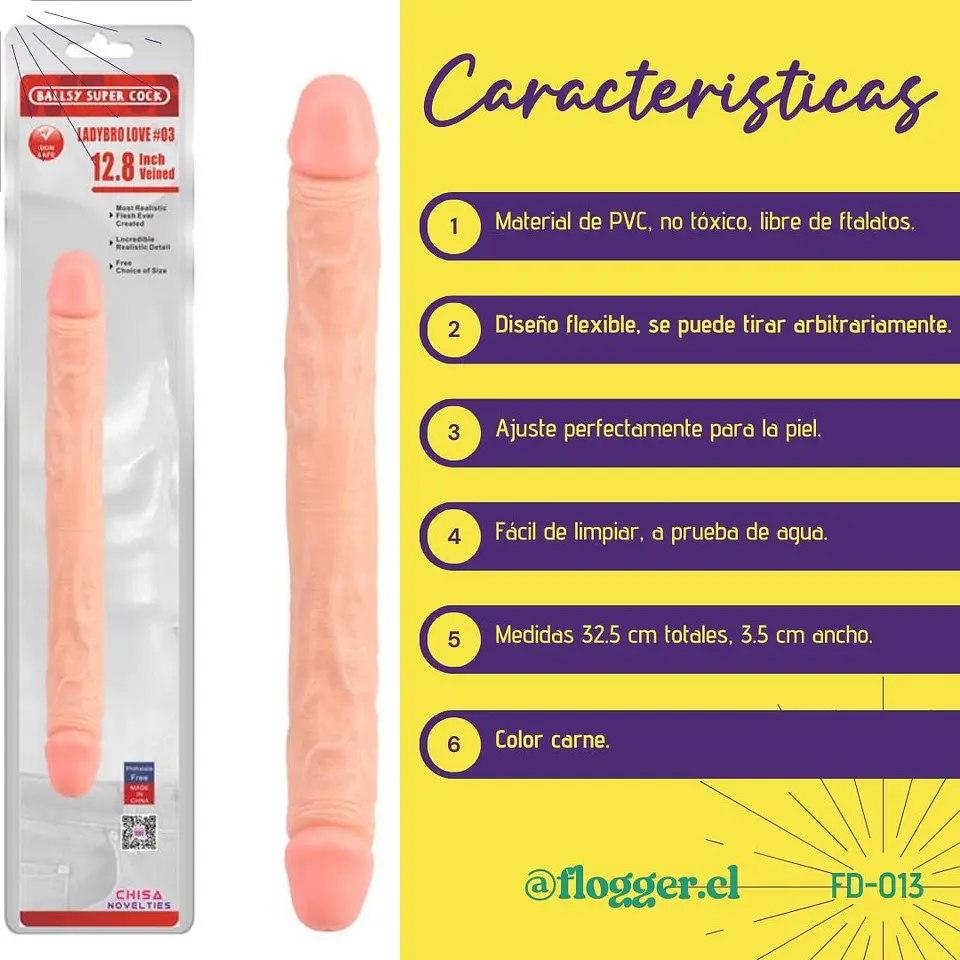 Dildo doble ladybro love 32.5 cm de longitud total 2