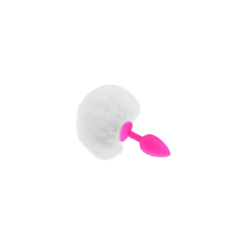 Plug Anal Siliconado Fucsia Con Pompón Blanco (6cm)