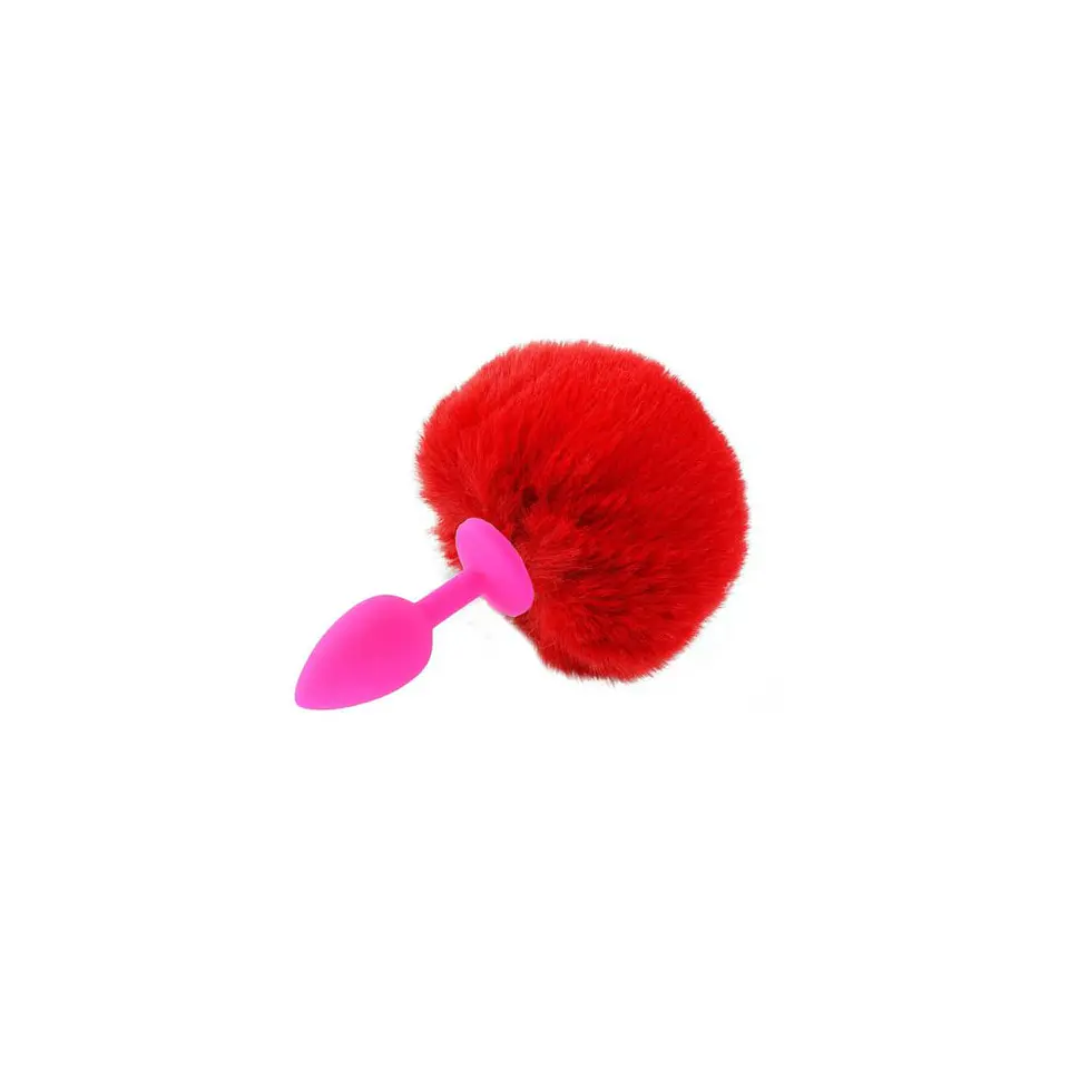 Plug Anal Siliconado Fucsia S Con Pompón rojo (8cm) 1
