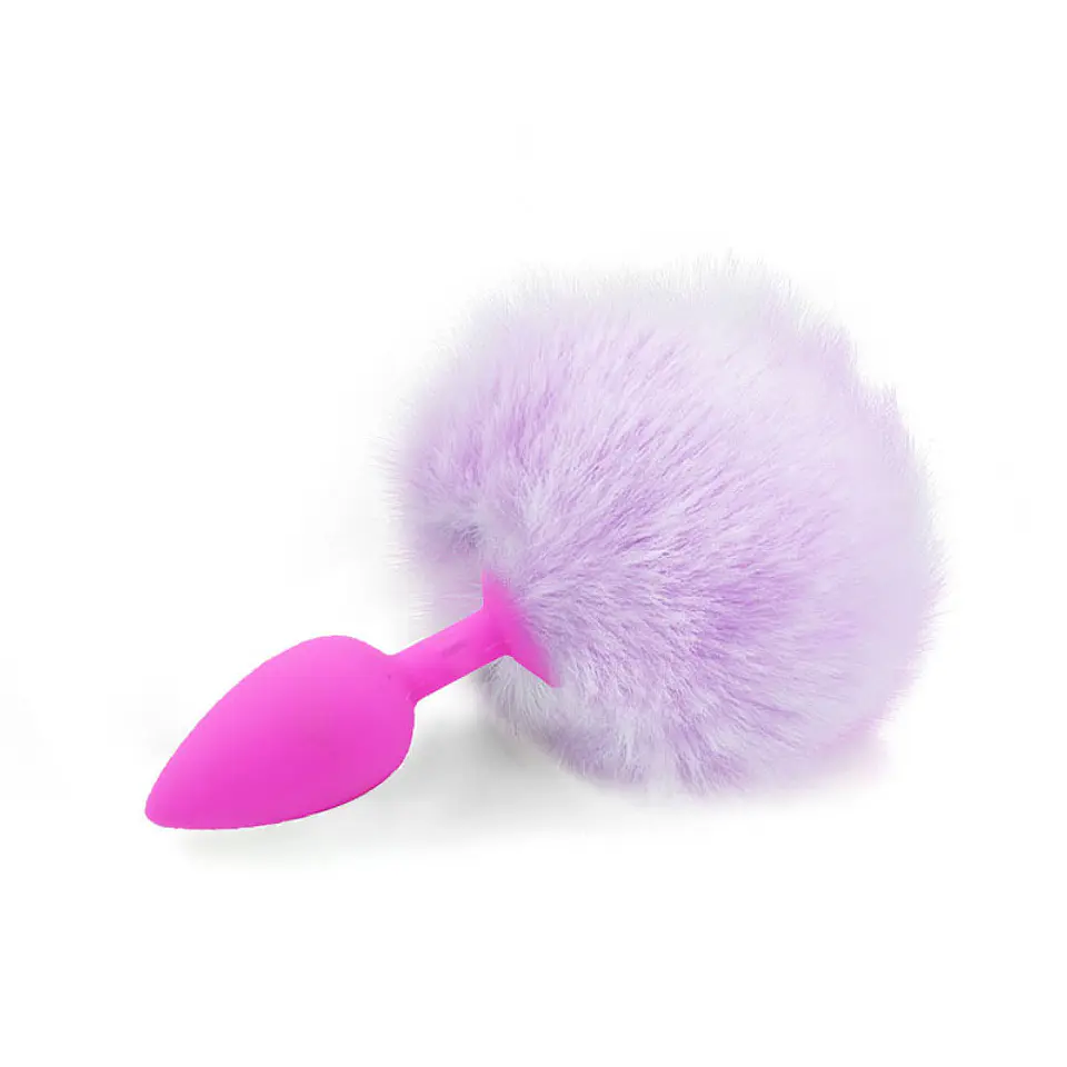 Plug Anal Siliconado Fucsia Con Pompón lila (8cm) 1