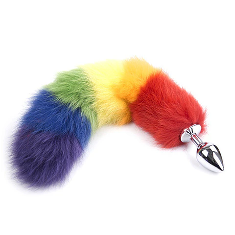 Plug anal metálico con cola multicolor  talla S