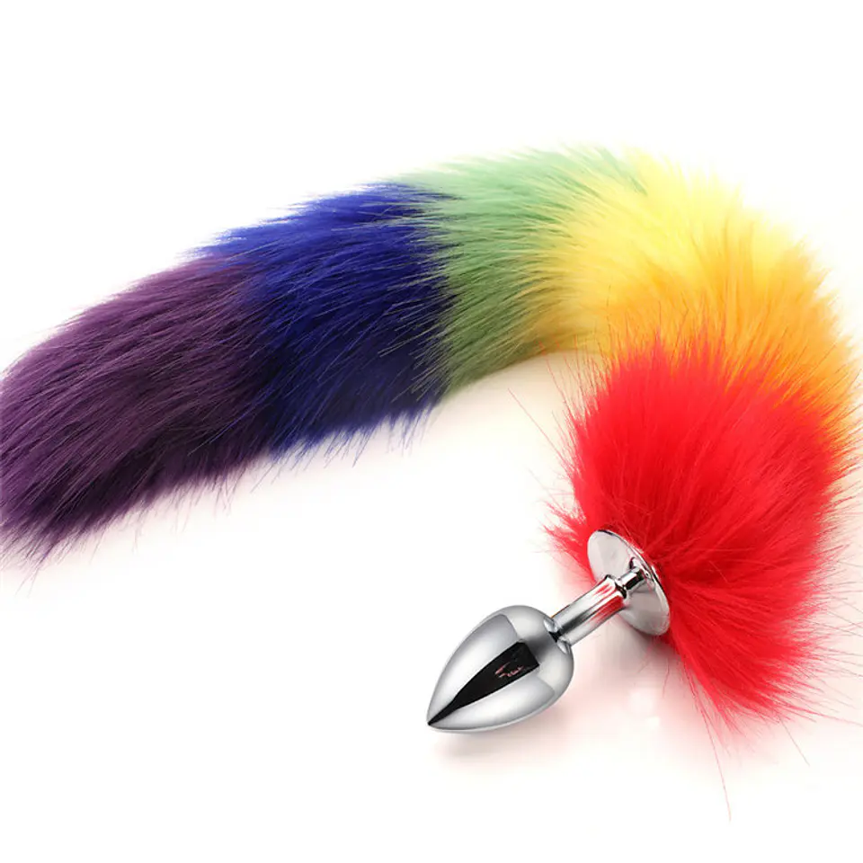Plug anal metálico con cola multicolor  talla S 2