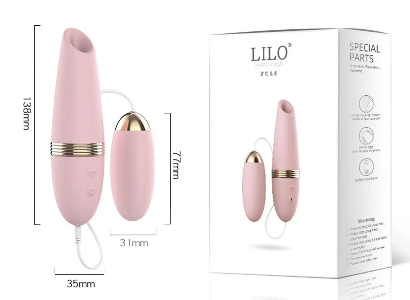 Vibrador 2 en 1 LILO Rosado - Huevo Interno y Succionador 3