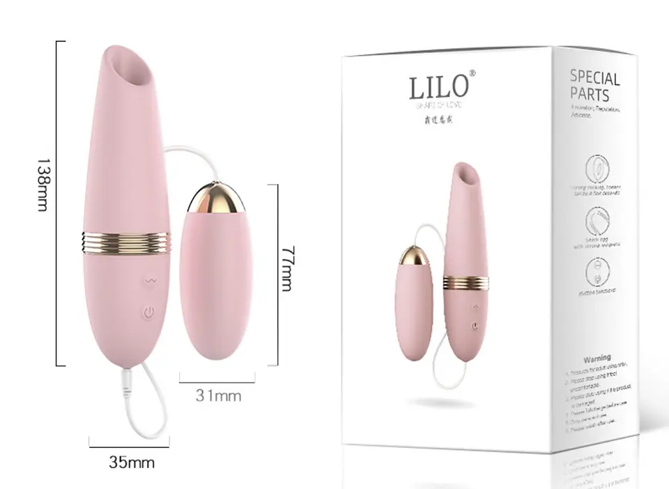 Vibrador 2 en 1 LILO Rosado - Huevo Interno y Succionador 3