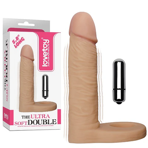 Anillo Con Dildo THE ULTRA SOFT DOUBLE 15CM con bala vibradora