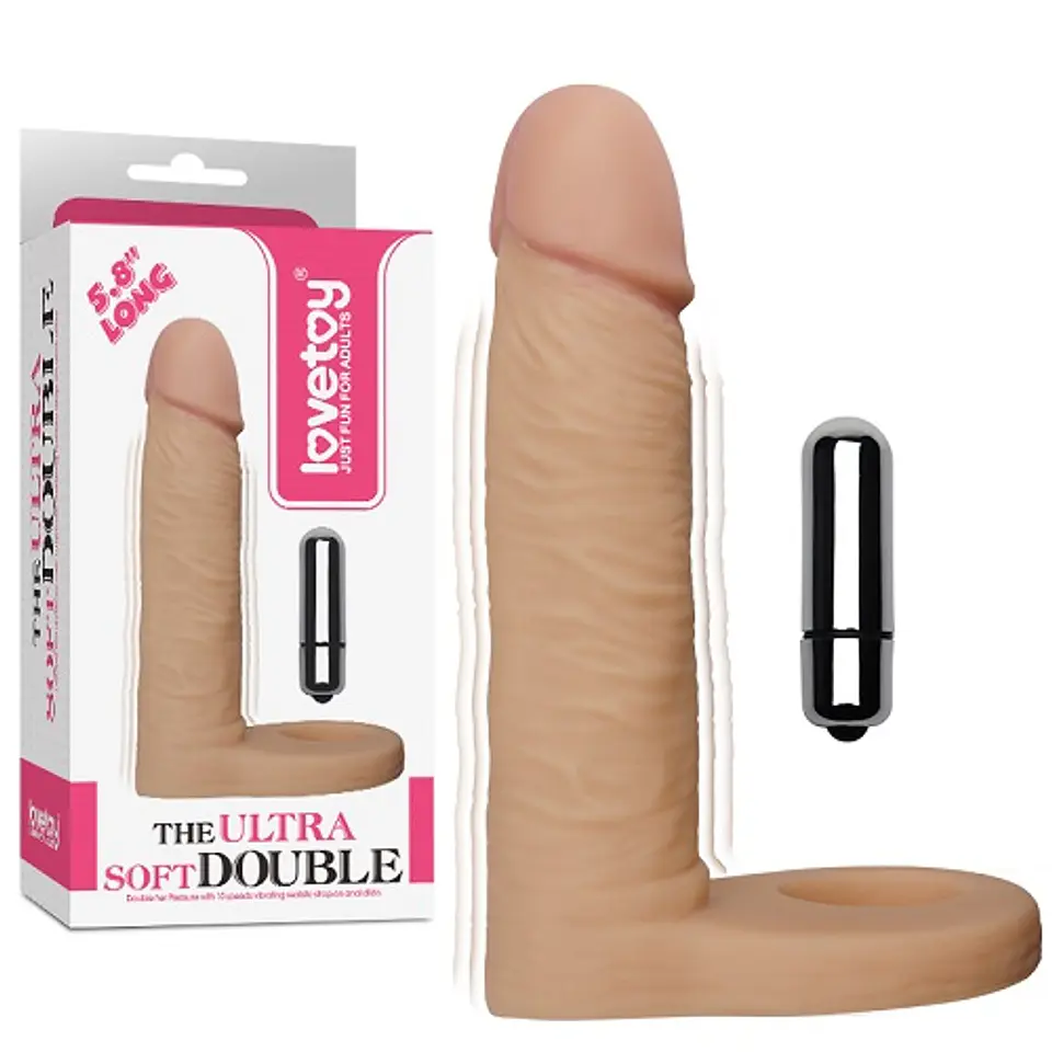 Anillo Con Dildo THE ULTRA SOFT DOUBLE 15CM con bala vibradora 1