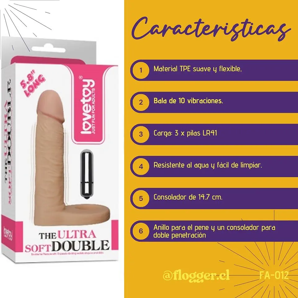 Anillo Con Dildo THE ULTRA SOFT DOUBLE 15CM con bala vibradora 2