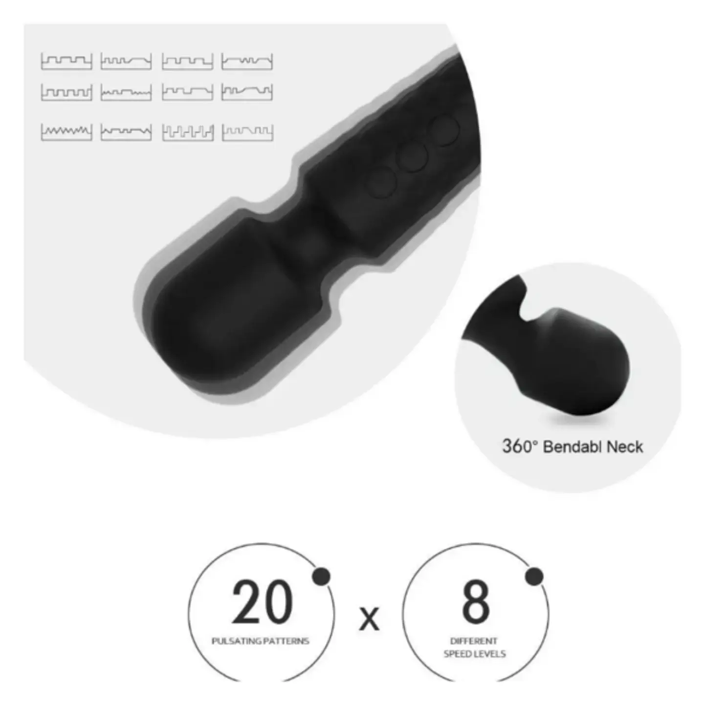 Vibrador Masajeador Zion con Cabezal Flexible - 20 cm y 160 Combinaciones 2