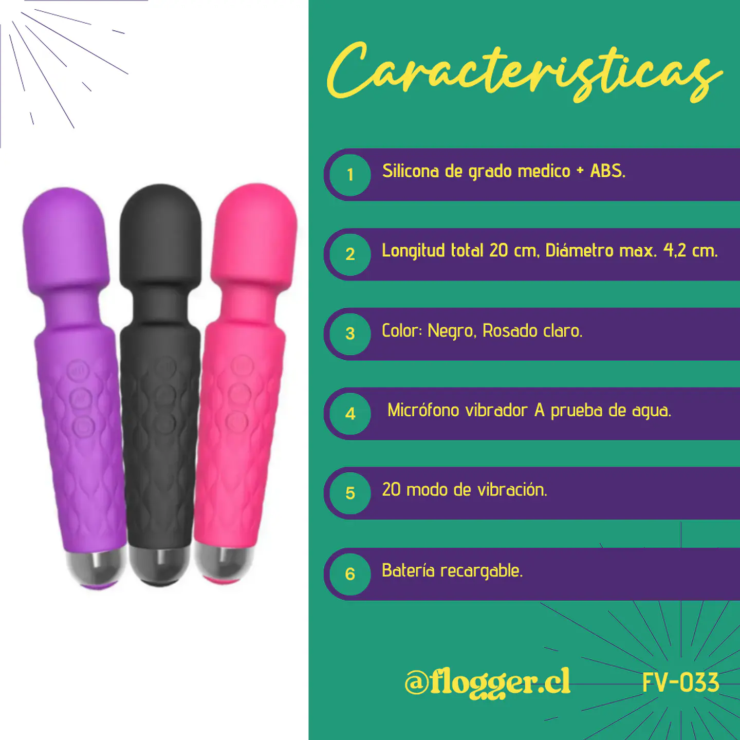 Vibrador Masajeador Zion con Cabezal Flexible - 20 cm y 160 Combinaciones 3