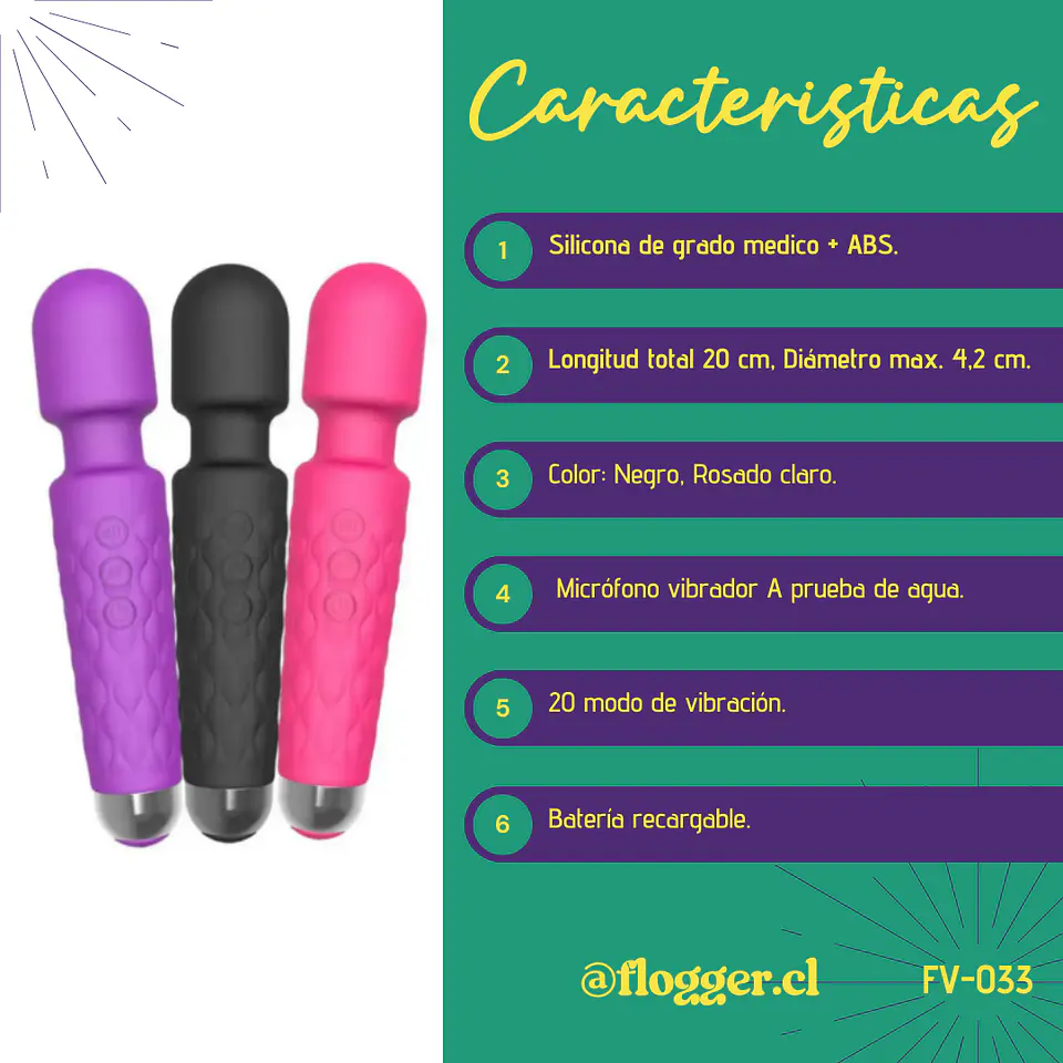 Vibrador Masajeador Zion con Cabezal Flexible - 20 cm y 160 Combinaciones 3
