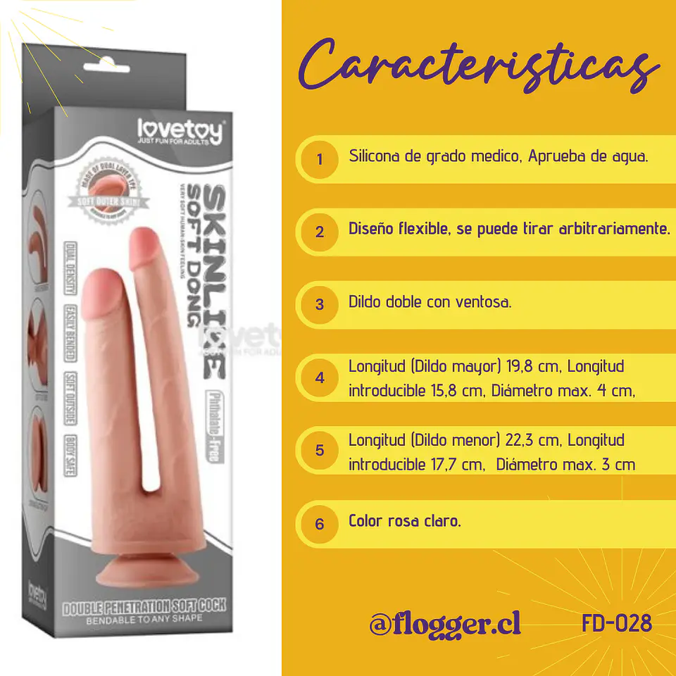 Dildo doble 21.9 cm y 25 cm LOVETOY 2