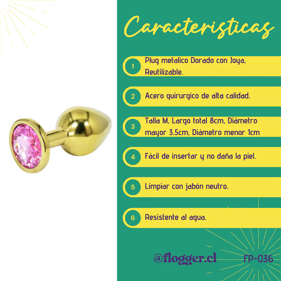 Plug anal Metálico “Rose Gold” Con Joya De Fantasía M 2