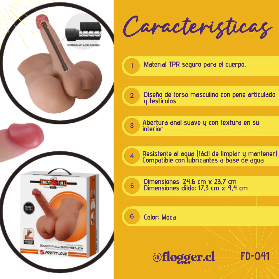 Masturbador Realista Rhyne de Pretty Love - Torso con Pene Articulado y Canal Anal 7