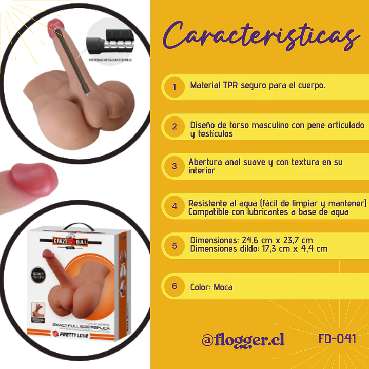 Masturbador Realista Rhyne de Pretty Love - Torso con Pene Articulado y Canal Anal 7