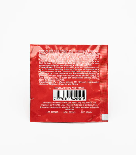 Sachet Lubricante Híbrido FrutiLub 5ml - Efecto Calor y Sabor Frutilla