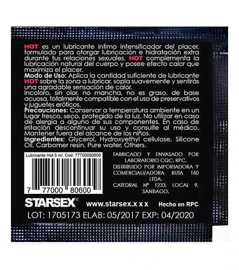 Sachet Lubricante hot 5ml