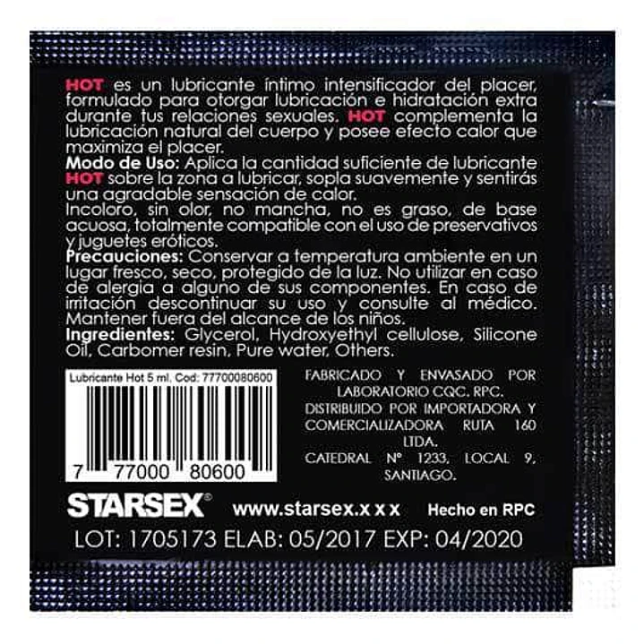 Sachet Lubricante hot 5ml 2
