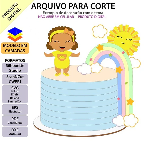 Arquivo de Corte Topo de Bolo Arco Íris Sunshine Baby Bebê Menina 58