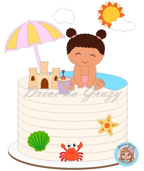 Arquivo de Corte Topo de Bolo Praia Baby Bebê Menina 42