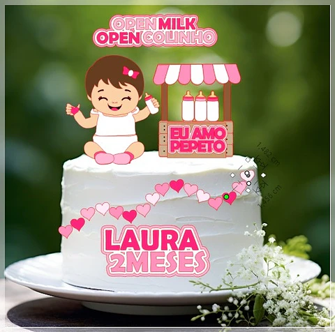 Arquivo de Corte Topo de Bolo Open Milk Amo Tetê Baby Bebê Menina 9