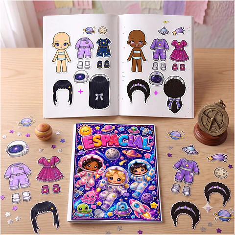 Arquivo de Corte Livro Interativo Paper Dolls Bonecas de Papel Espacial Espaço Astronauta 5
